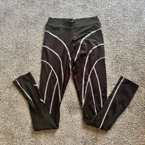 Black Leggings with Silver Reflective Curved Accents